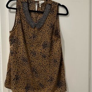 Passport Brown and Black Beaded Collar Blouse